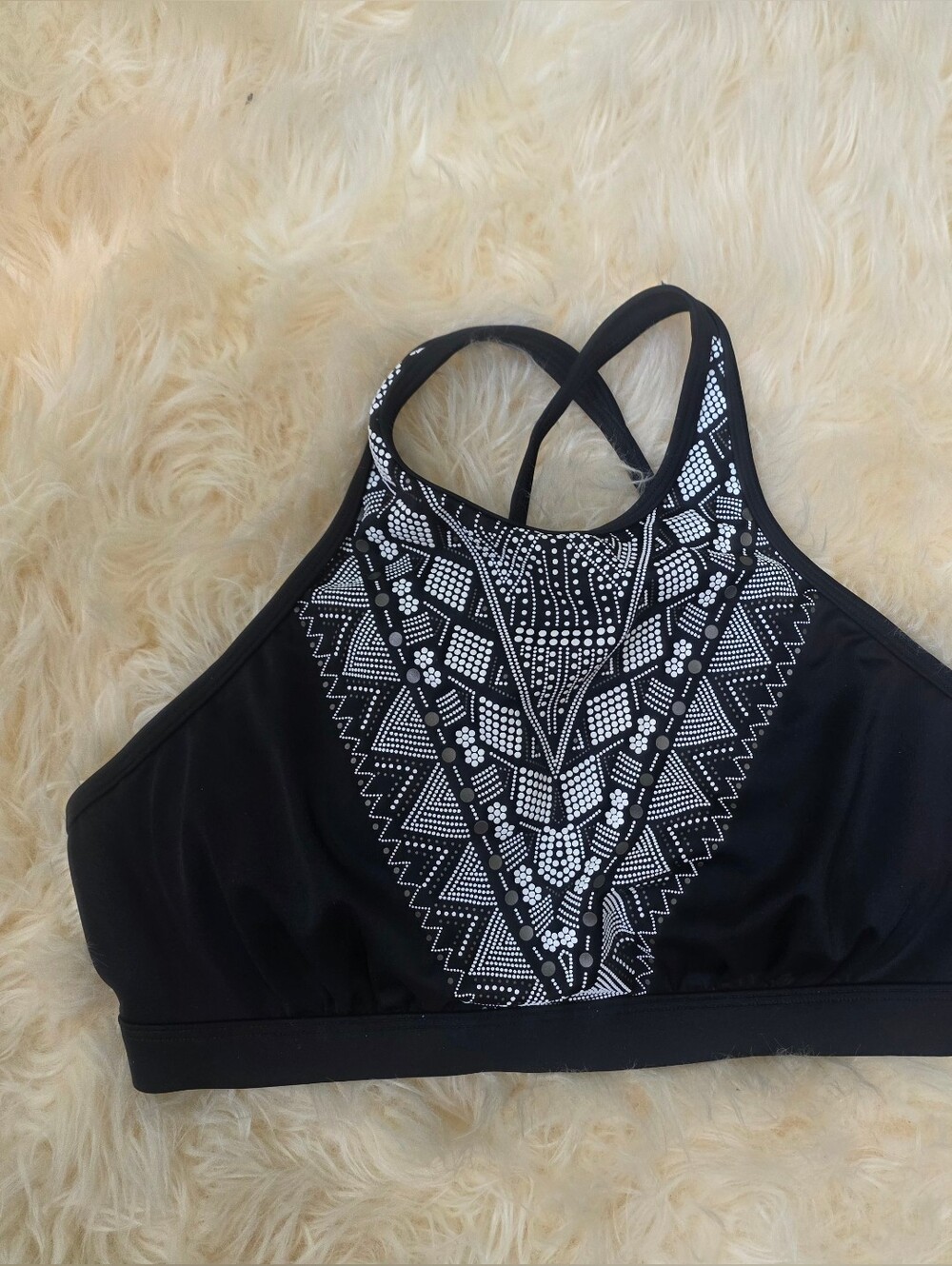 Athleta Swim Cross Back Black & White High-Neck Swimsuit Bra 34DD NWT